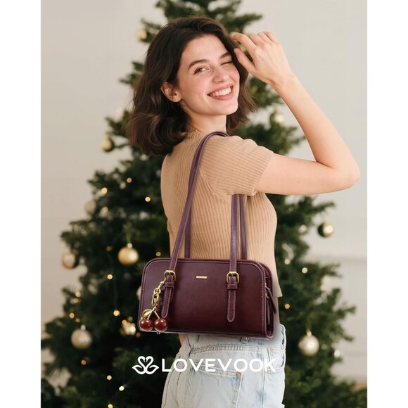 Stylish Vegan Leather Clutch - Trendy Swing Zip Bag with Charming Cherry Detail - Picture 2 of 6